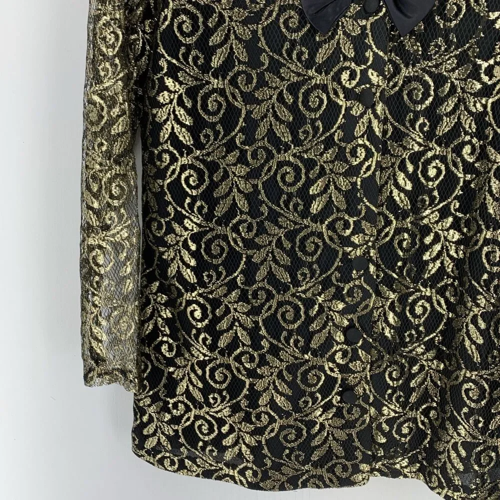 Vtg Barone Womens 10 Tunic Top Gold Metallic Glam Regency Gothic Whimsigoth - Picture 2 of 9